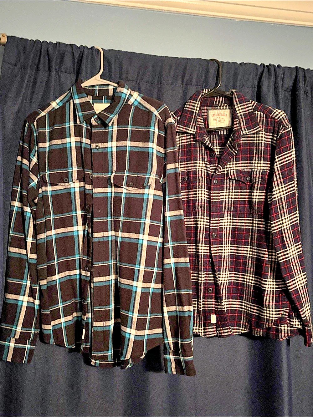 Men's American Eagle Long-Sleeve Plaid Flannel Shirt Bundle - Lot of 2 (Size M)